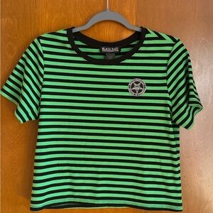 BLACKCRAFT CULT BELIEVE IN YOURSELF GREEN STRIPED CROPPED TEE